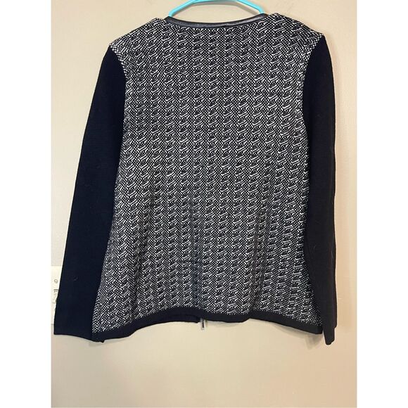 Talbots Pure Italian Merino Wool Zip Sweater Black White Petite Large - Picture 12 of 14